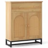 Tangkula Bathroom Storage Cabinet with Rattan Doors & Drawer, Sideboard Buffet Cabinet Coffee Bar(Farmhouse, Natural)