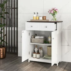 Tangkula Bathroom Storage Cabinet, Freestanding Floor Cabinet
