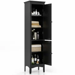 Tangkula Bathroom Storage Cabinet, 63 Inch Tall Narrow Storage Cabinet with 1 Adjustable Shelf and 2 Doors