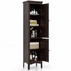 Tangkula Bathroom Storage Cabinet, 63 Inch Tall Narrow Storage Cabinet with 1 Adjustable Shelf and 2 Doors
