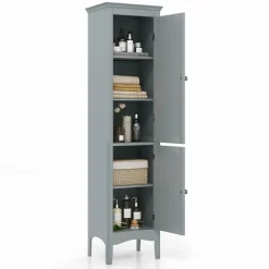 Tangkula Bathroom Storage Cabinet, 63 Inch Tall Narrow Storage Cabinet with 1 Adjustable Shelf and 2 Doors