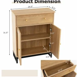 Tangkula Bathroom Storage Cabinet with Rattan Doors & Drawer, Sideboard Buffet Cabinet Coffee Bar(Farmhouse, Natural)