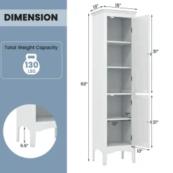 Tangkula Bathroom Storage Cabinet, 63 Inch Tall Narrow Storage Cabinet with 1 Adjustable Shelf and 2 Doors