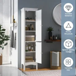 Tangkula Bathroom Storage Cabinet, 63 Inch Tall Narrow Storage Cabinet with 1 Adjustable Shelf and 2 Doors