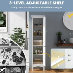 Tangkula Bathroom Storage Cabinet, 63 Inch Tall Narrow Storage Cabinet with 1 Adjustable Shelf and 2 Doors