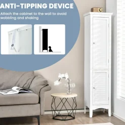 Tangkula Bathroom Storage Cabinet, 63 Inch Tall Narrow Storage Cabinet with 1 Adjustable Shelf and 2 Doors