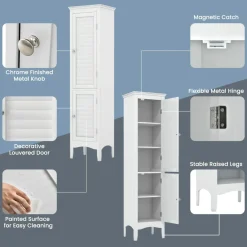 Tangkula Bathroom Storage Cabinet, 63 Inch Tall Narrow Storage Cabinet with 1 Adjustable Shelf and 2 Doors