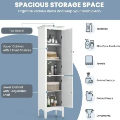 Tangkula Bathroom Storage Cabinet, 63 Inch Tall Narrow Storage Cabinet with 1 Adjustable Shelf and 2 Doors
