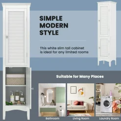 Tangkula Bathroom Storage Cabinet, 63 Inch Tall Narrow Storage Cabinet with 1 Adjustable Shelf and 2 Doors