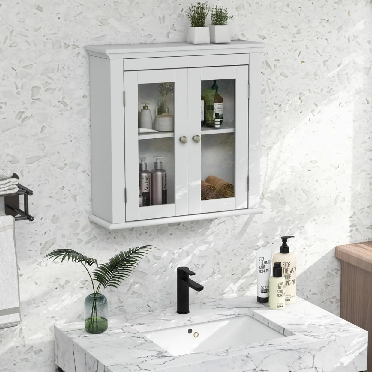 Tangkula Bathroom Wall Cabinet with Tempered Glass Doors, Wall Mounted Storage Cabinet