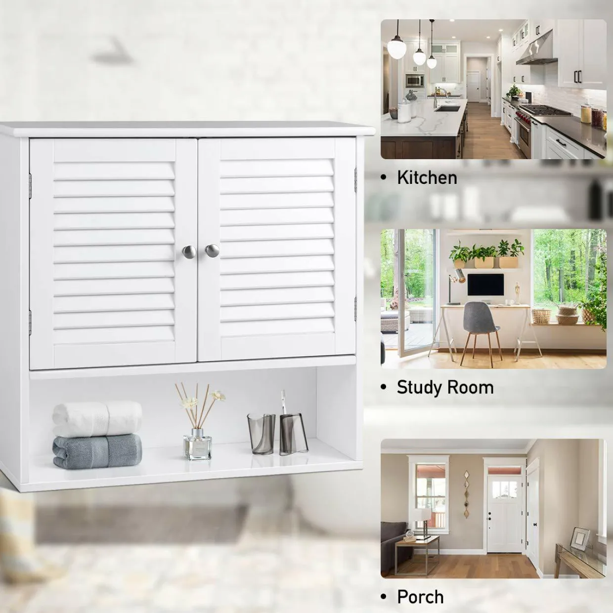 Tangkula Bathroom Wall Cabinet, Wooden Cabinet
