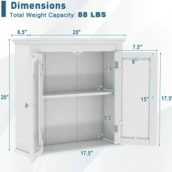 Tangkula Bathroom Wall Cabinet with Tempered Glass Doors, Wall Mounted Storage Cabinet