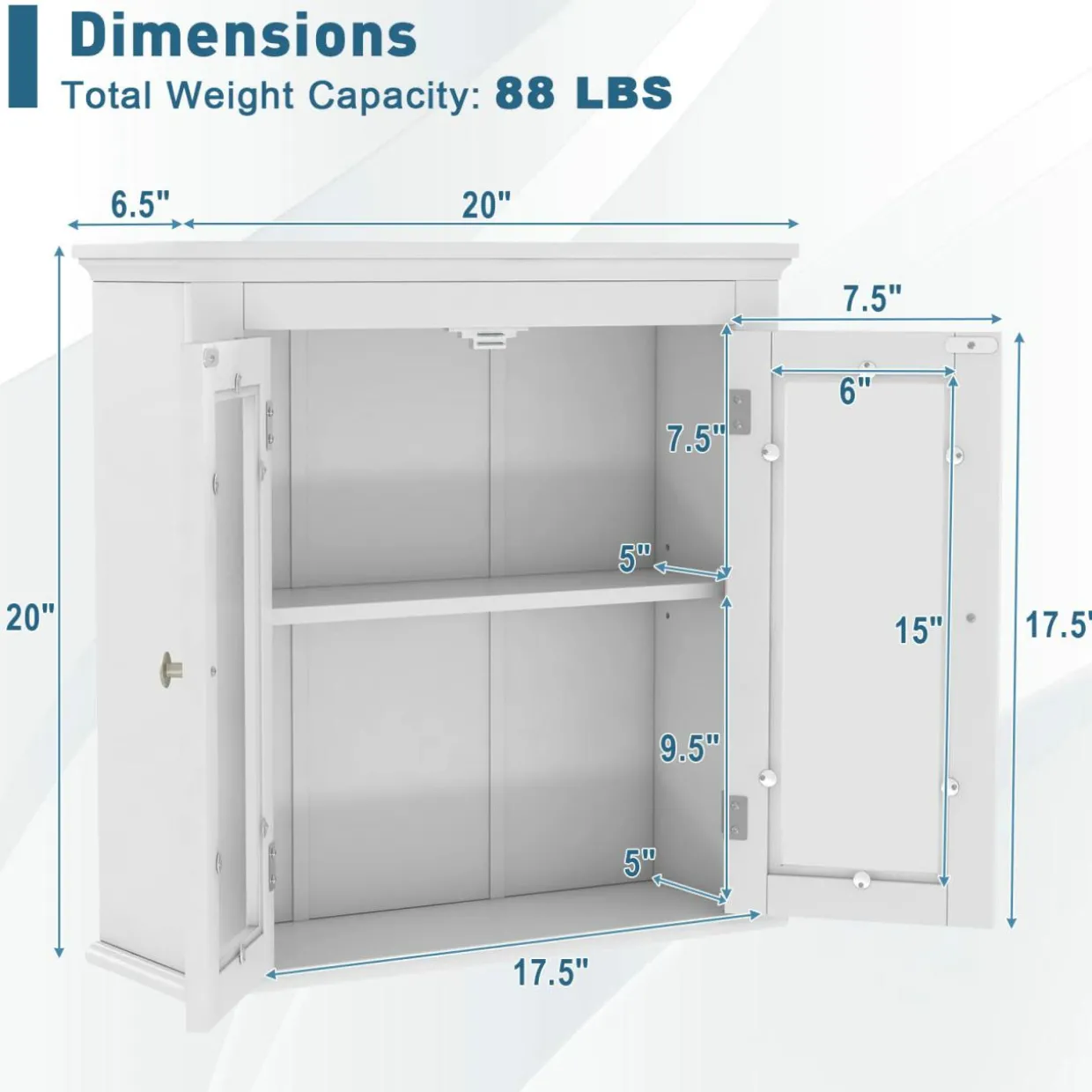 Tangkula Bathroom Wall Cabinet with Tempered Glass Doors, Wall Mounted Storage Cabinet