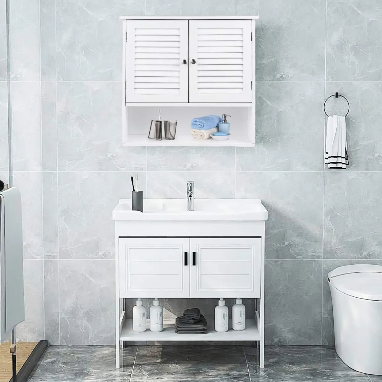 Tangkula Bathroom Wall Cabinet, Wooden Cabinet