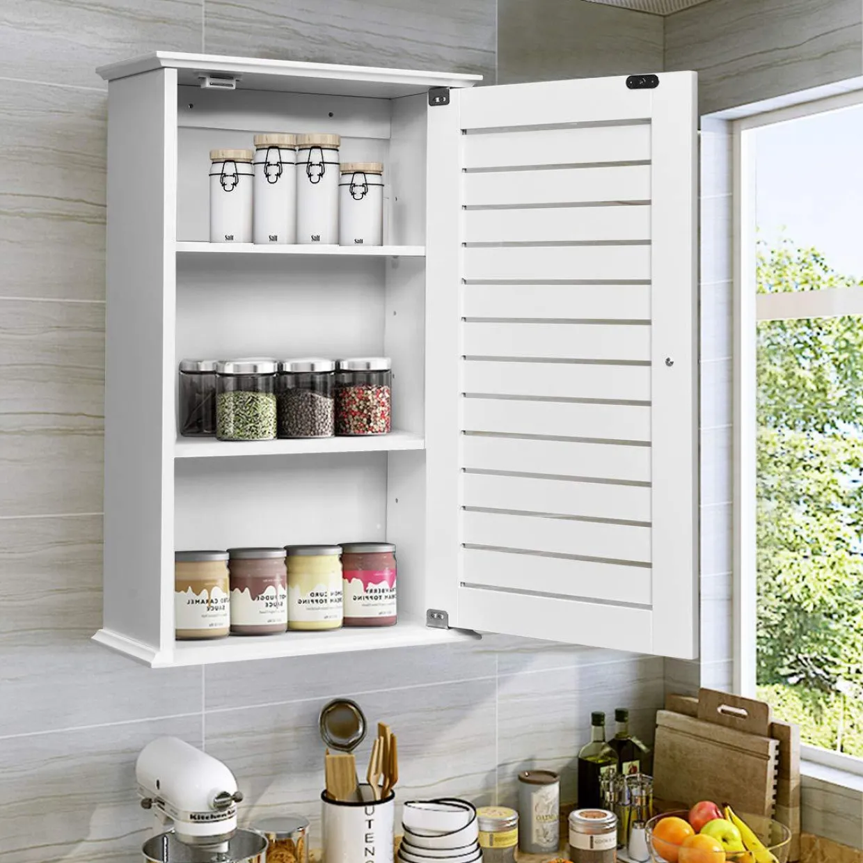 Tangkula Bathroom Wall Cabinet, Medicine Cabinet with 3 Tier Adjustable Storage Shelves