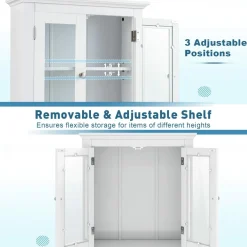 Tangkula Bathroom Wall Cabinet with Tempered Glass Doors, Wall Mounted Storage Cabinet