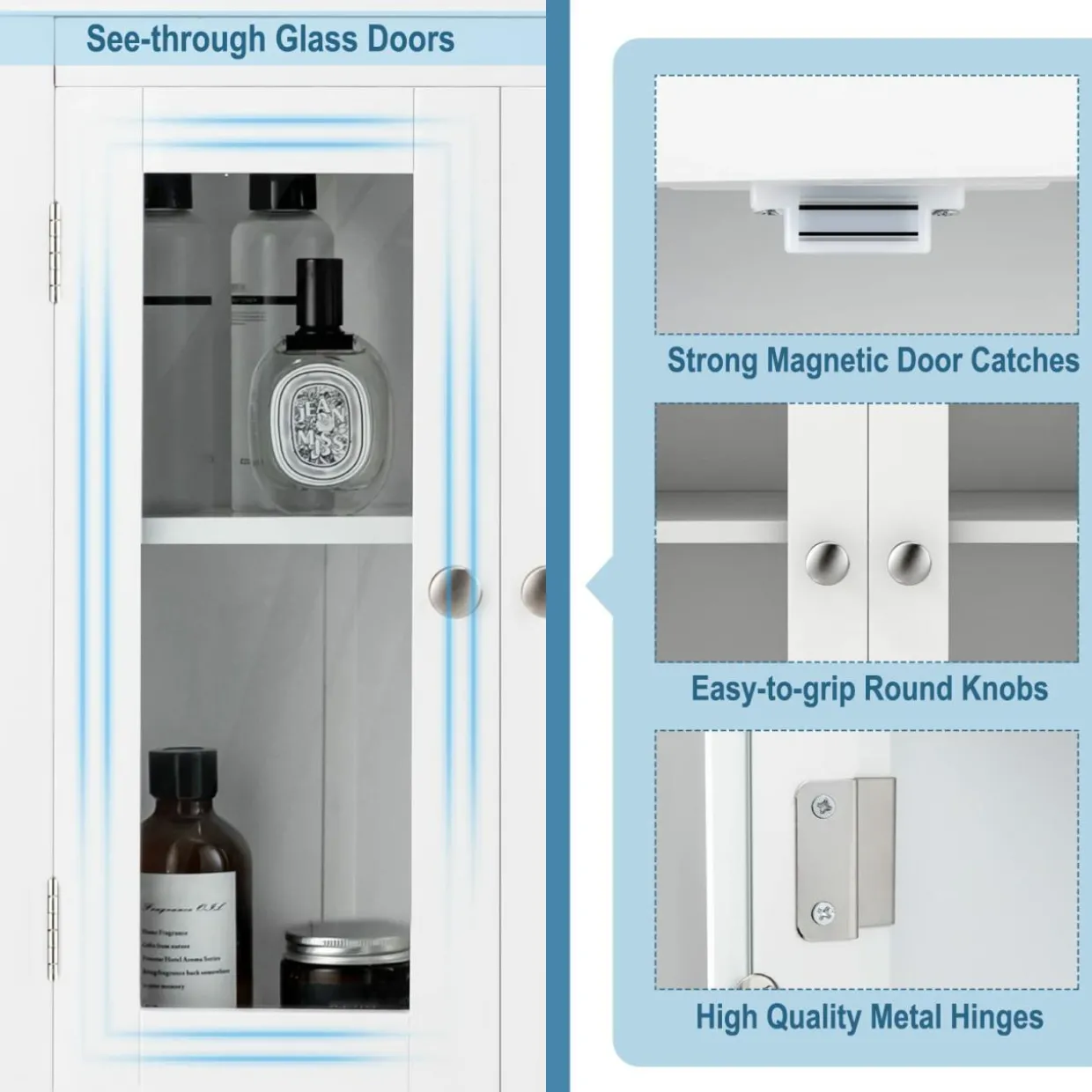 Tangkula Bathroom Wall Cabinet with Tempered Glass Doors, Wall Mounted Storage Cabinet