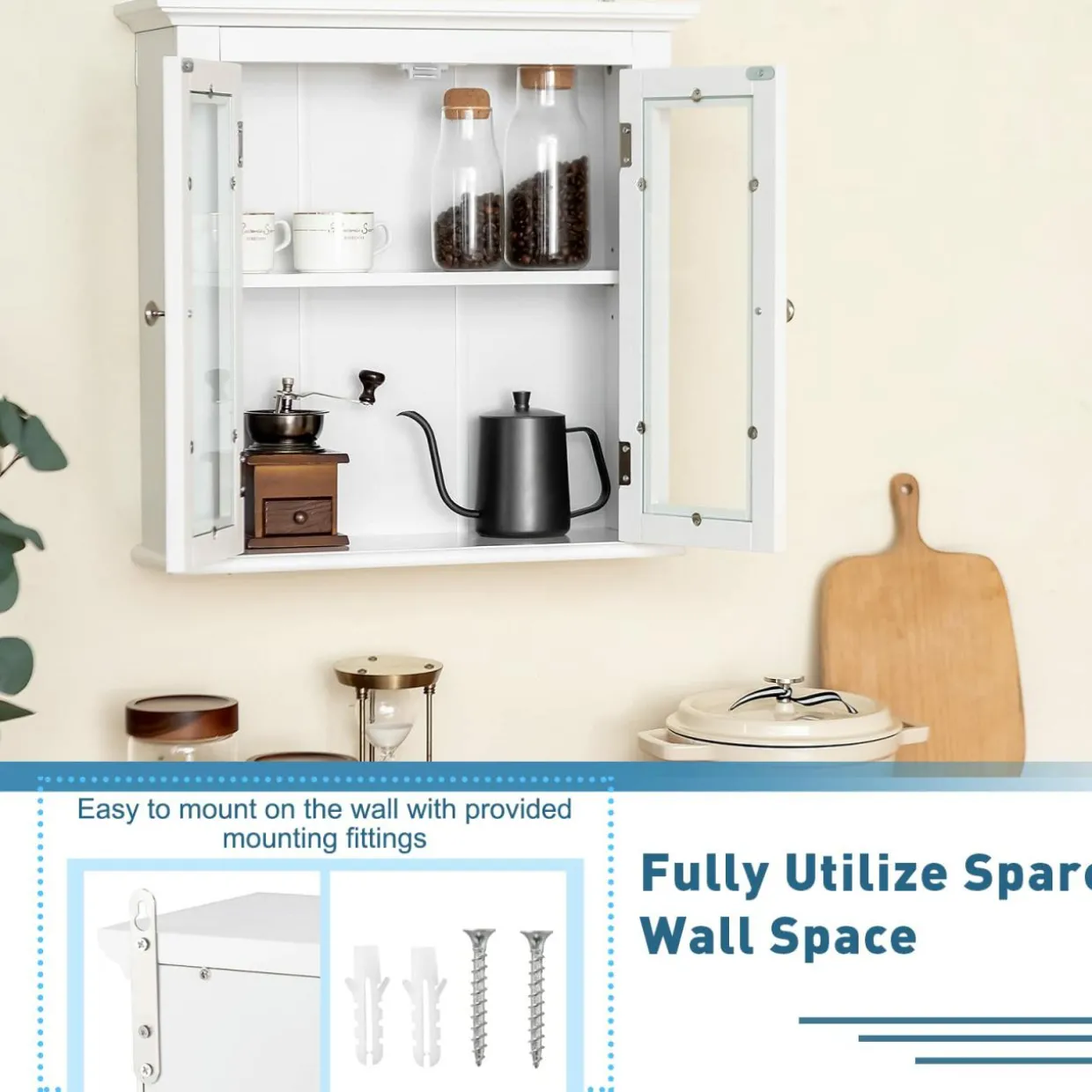 Tangkula Bathroom Wall Cabinet with Tempered Glass Doors, Wall Mounted Storage Cabinet