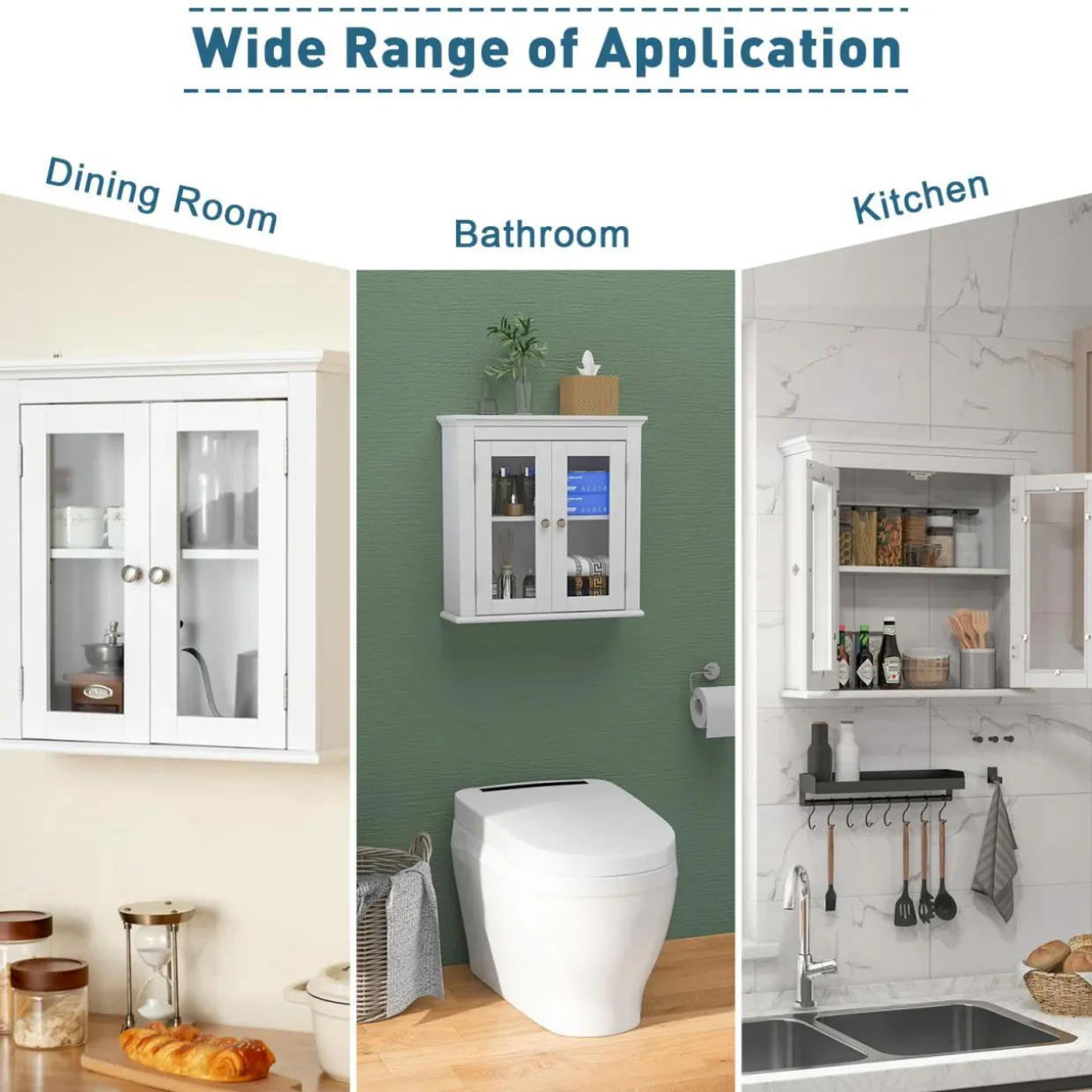 Tangkula Bathroom Wall Cabinet with Tempered Glass Doors, Wall Mounted Storage Cabinet