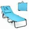 Tangkula Beach Lounge Chair, Folding Sunbathing Recliner with Face Hole