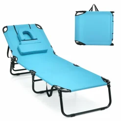 Tangkula Beach Lounge Chair, Folding Sunbathing Recliner with Face Hole