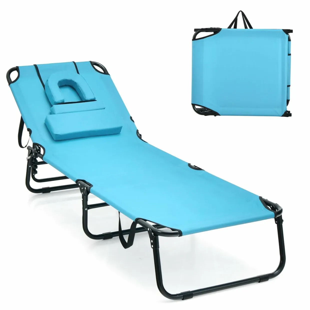 Tangkula Beach Lounge Chair, Folding Sunbathing Recliner with Face Hole