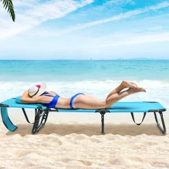Tangkula Beach Lounge Chair, Folding Sunbathing Recliner with Face Hole