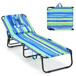 Tangkula Beach Lounge Chair, Folding Sunbathing Recliner with Face Hole