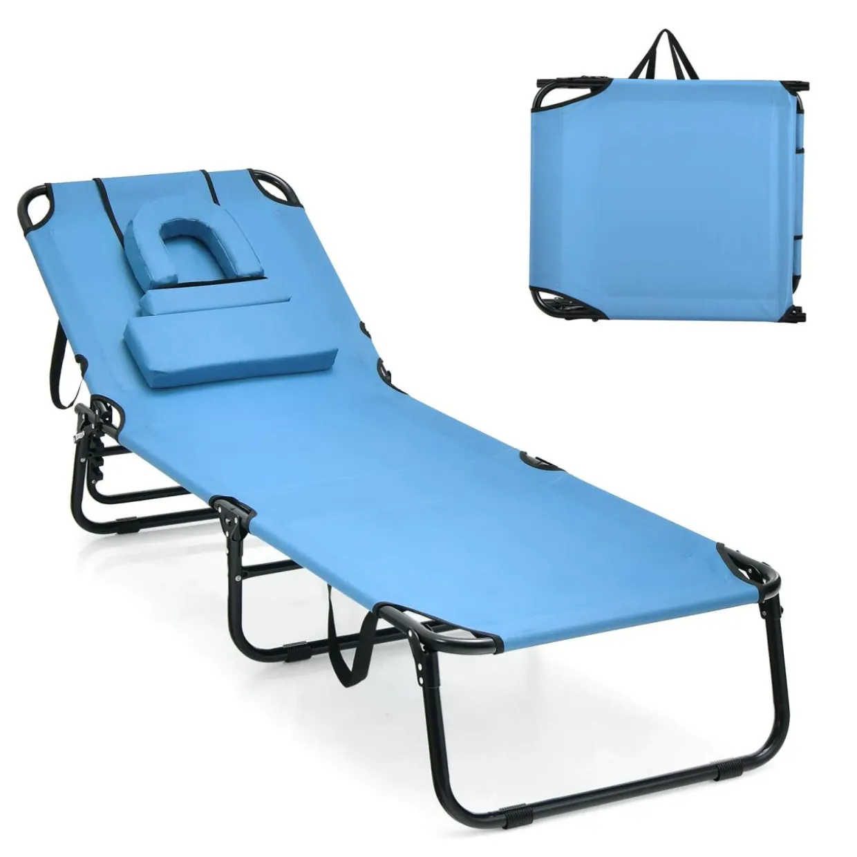 Tangkula Beach Lounge Chair, Folding Sunbathing Recliner with Face Hole