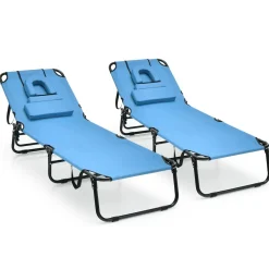 Tangkula Beach Lounge Chair, Folding Sunbathing Recliner with Face Hole