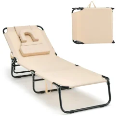 Tangkula Beach Lounge Chair, Folding Sunbathing Recliner with Face Hole