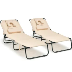 Tangkula Beach Lounge Chair, Folding Sunbathing Recliner with Face Hole