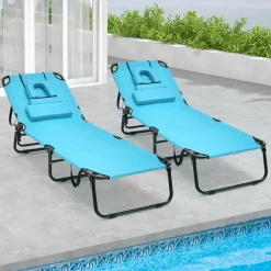 Tangkula Beach Lounge Chair, Folding Sunbathing Recliner with Face Hole