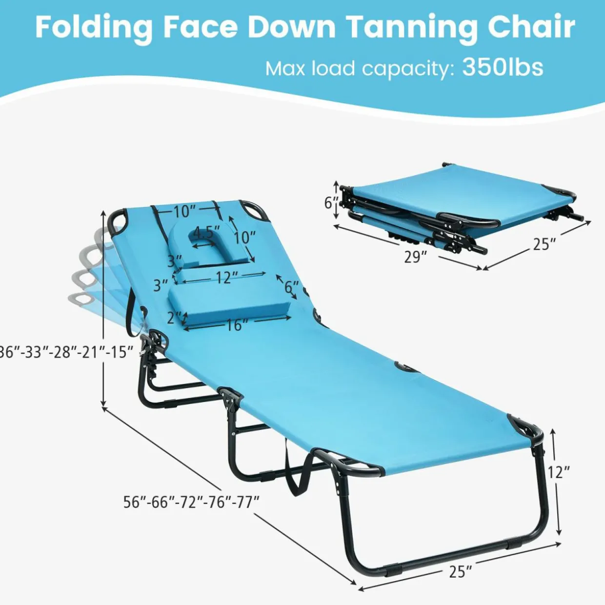 Tangkula Beach Lounge Chair, Folding Sunbathing Recliner with Face Hole