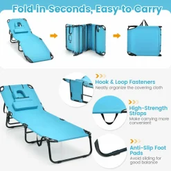 Tangkula Beach Lounge Chair, Folding Sunbathing Recliner with Face Hole