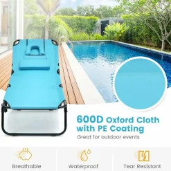 Tangkula Beach Lounge Chair, Folding Sunbathing Recliner with Face Hole