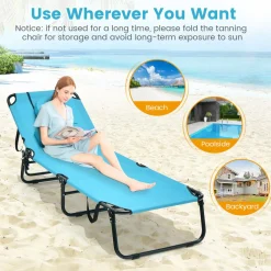 Tangkula Beach Lounge Chair, Folding Sunbathing Recliner with Face Hole