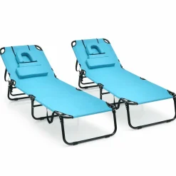 Tangkula Beach Lounge Chair, Folding Sunbathing Recliner with Face Hole
