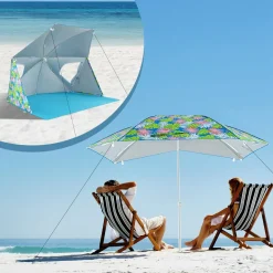 Tangkula Beach Tent for 2-4 People, 2-in-1 Beach Tent Sun Shelter with Extendable Floor