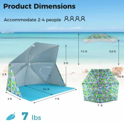 Tangkula Beach Tent for 2-4 People, 2-in-1 Beach Tent Sun Shelter with Extendable Floor
