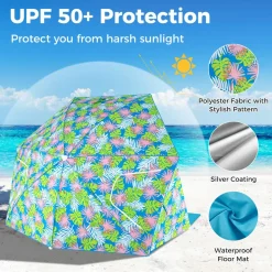 Tangkula Beach Tent for 2-4 People, 2-in-1 Beach Tent Sun Shelter with Extendable Floor