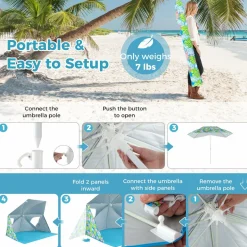 Tangkula Beach Tent for 2-4 People, 2-in-1 Beach Tent Sun Shelter with Extendable Floor