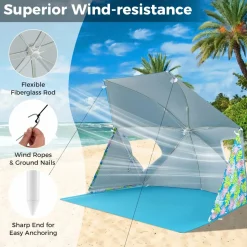 Tangkula Beach Tent for 2-4 People, 2-in-1 Beach Tent Sun Shelter with Extendable Floor