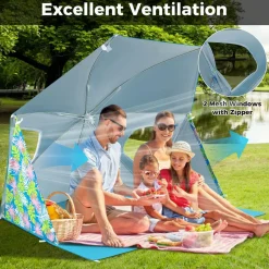 Tangkula Beach Tent for 2-4 People, 2-in-1 Beach Tent Sun Shelter with Extendable Floor