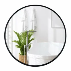 Tangkula Black Circle Bathroom Mirror 24", Round Wall Mirror w/Explosion-Proof Film, Steel Frame