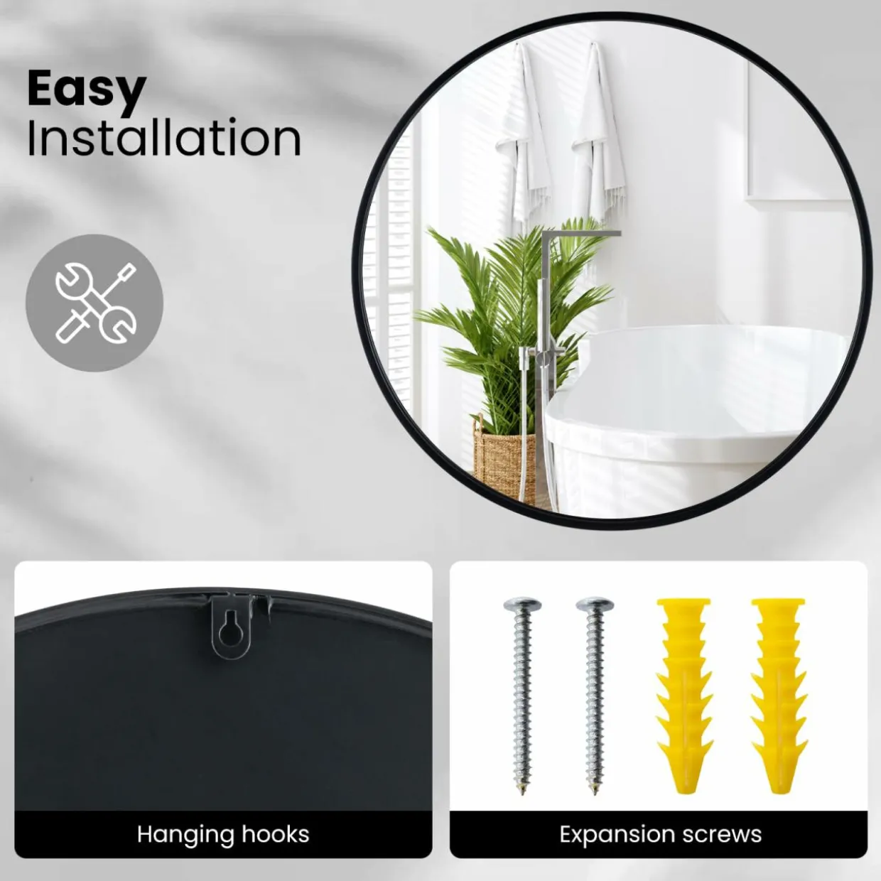Tangkula Black Circle Bathroom Mirror 24", Round Wall Mirror w/Explosion-Proof Film, Steel Frame