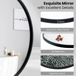 Tangkula Black Circle Bathroom Mirror 24