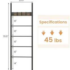 Tangkula Blanket Ladder, 5-Tier Ladder Shelf with 5 Removable Hooks