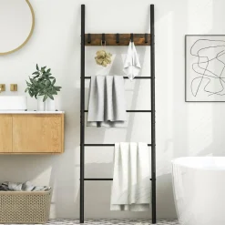Tangkula Blanket Ladder, 5-Tier Ladder Shelf with 5 Removable Hooks