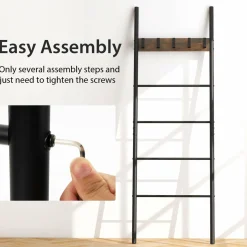 Tangkula Blanket Ladder, 5-Tier Ladder Shelf with 5 Removable Hooks